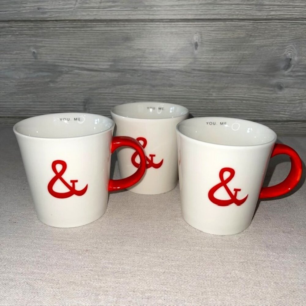 Set of 3 Starbucks You. & Me. Coffee Mugs 2013 Valentine 12oz Embossed White Red